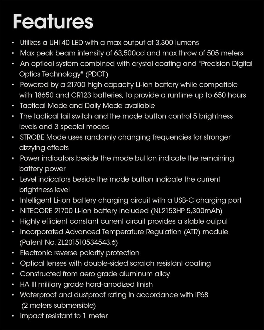 NITECORE MH12PRO 3300 LUMEN UHI USB-C TACTICAL FLASHLIGHT 505 YARDS THROW