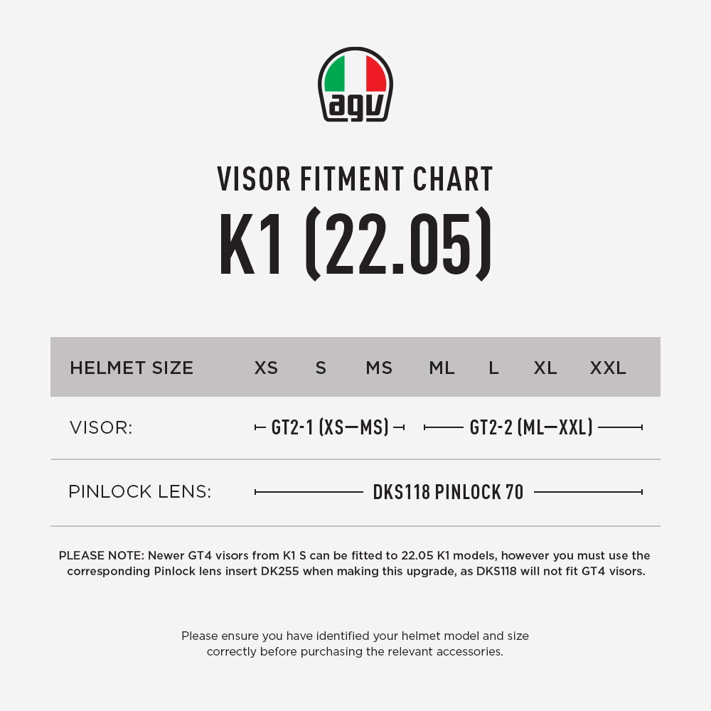 AGV K1 22.05 VISOR & PINLOCK FITMENT