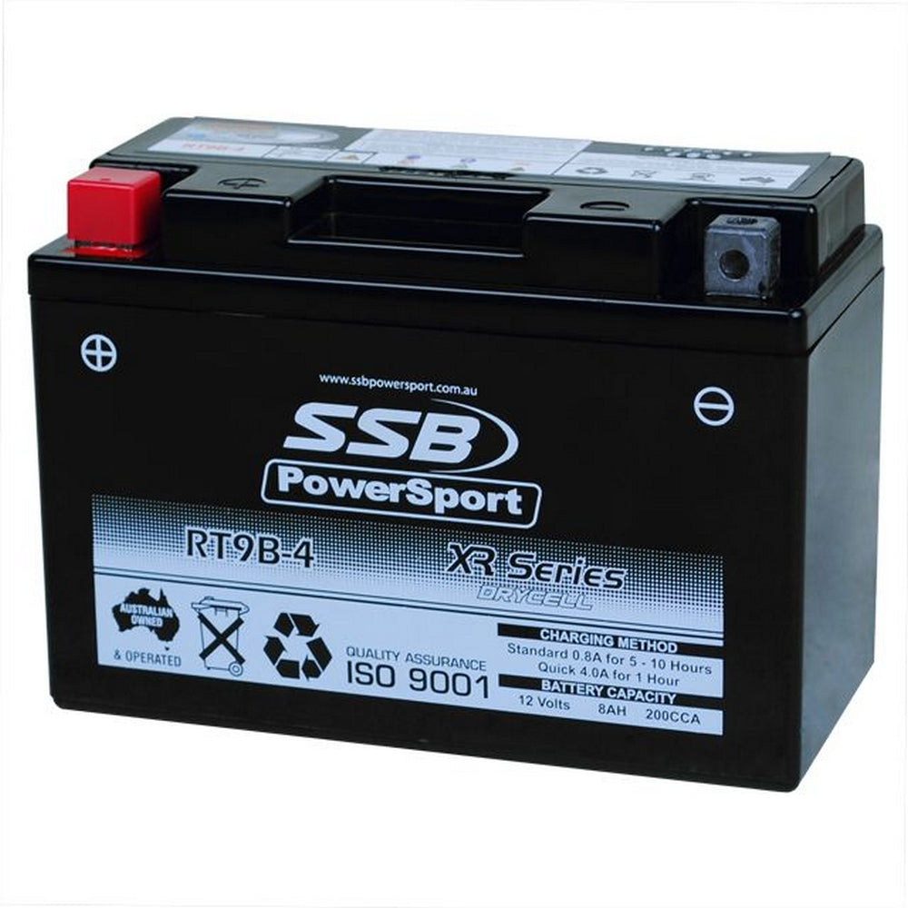 MOTORCYCLE AND POWERSPORTS BATTERY (YT9B-4) AGM 12V 8AH 200CCA BY SSB HIGH PERFORMANCE