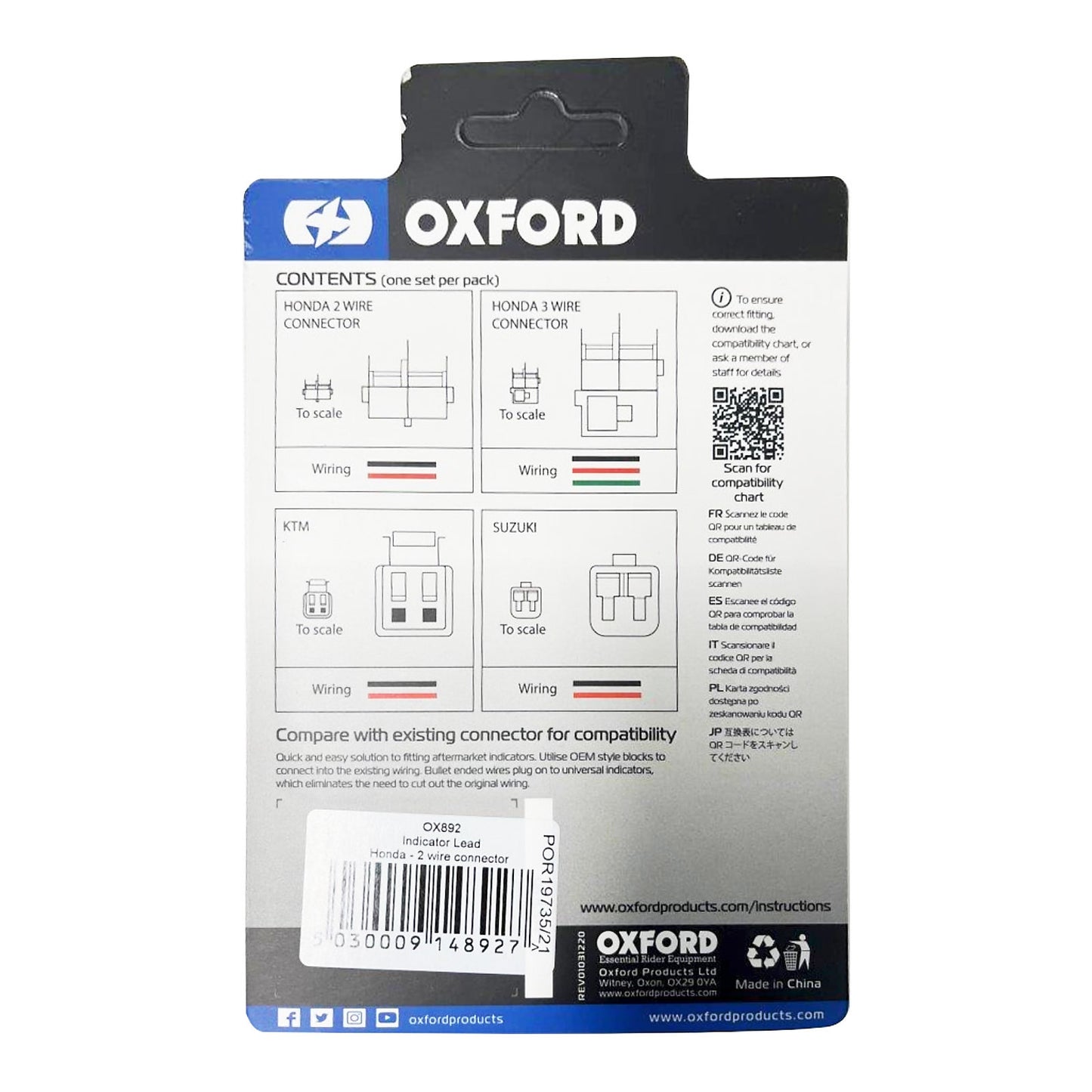 Oxford Indicator Leads Honda 2 Wire Connector