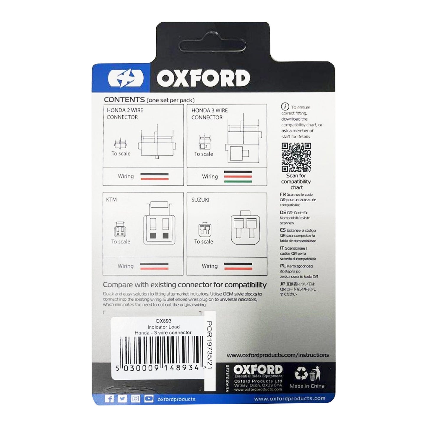 Oxford Indicator Leads Honda 3 Wire Connector