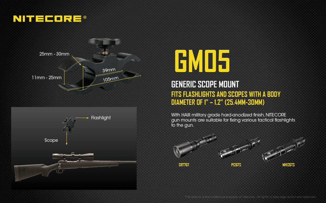 NITECORE FLASHLIGHT GUN MOUNT ADJUSTABLE