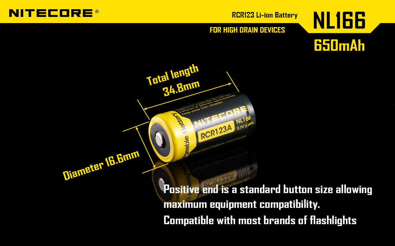 NITECORE LI-ION RECHARGEBALE BATTERY RCR123A (3.7V, 650mAh)