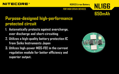NITECORE LI-ION RECHARGEBALE BATTERY RCR123A (3.7V, 650mAh)