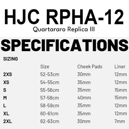 RPHA12 Quartararo Rep III size chart