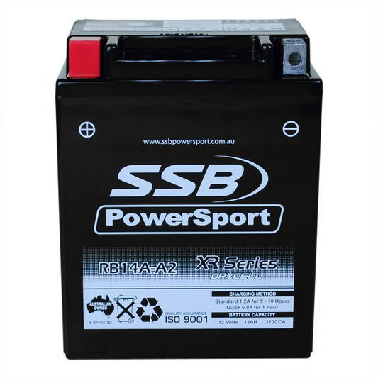 MOTORCYCLE AND POWERSPORTS BATTERY (YB14A-A2) AGM 12V 12AH 310CCA BY SSB HIGH PERFORMANCE