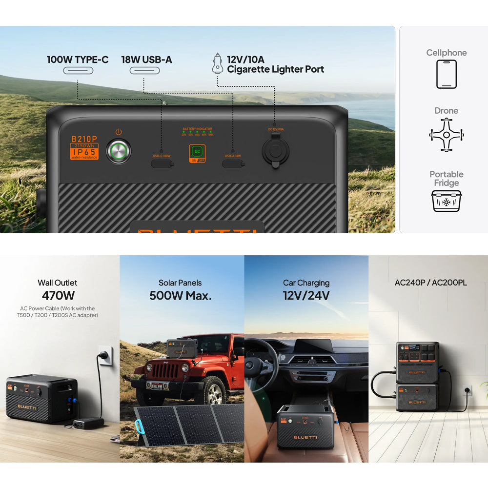 BLUETTI B210 EXPANSION BATTERY & USB/12VDC UPS POWER STATION | 2150WH