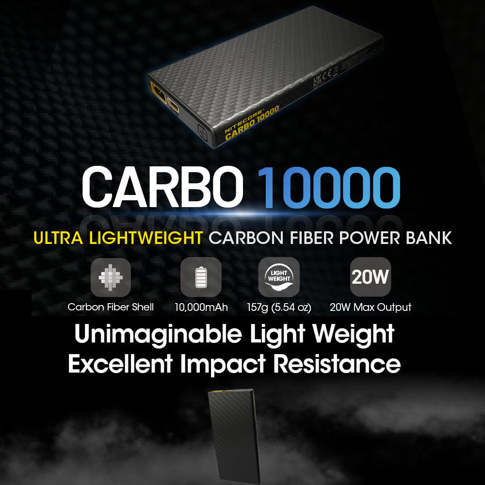 NITECORE 10,000MAH POWER BANK ULTRA LIGHTWEIGHT CARBON FIBER ENERGY BRICK