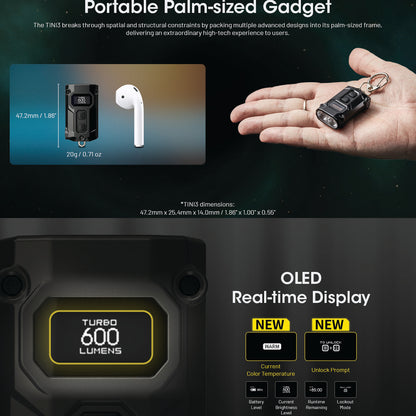 NITECORE 600 LUMEN USB-C RECHARGEABLE KEYCHAIN FLASHLIGHT GREY