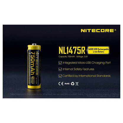 NITECORE LI-ION RECHARGEABLE 14500 BATTERY 3.7V 750MAH