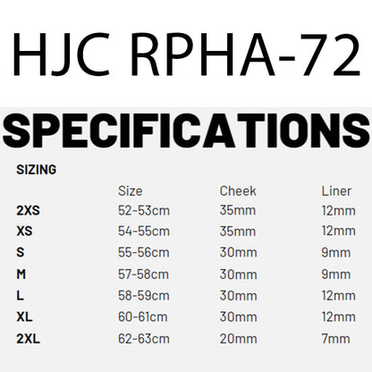HJC RPHA 72 size chart