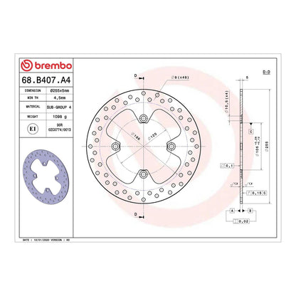 Brembo Prime Serie Oro Rear Brake Disc 68B407A4