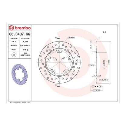 Brembo Prime Serie Oro Rear Brake Disc 68B407G6