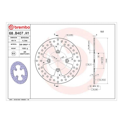 Brembo Prime Serie Oro Rear Brake Disc 68B407H1