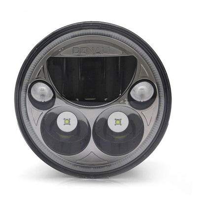 Denali M5 E-Mark LED Headlight Module, 5.75 Round, Black Chrome