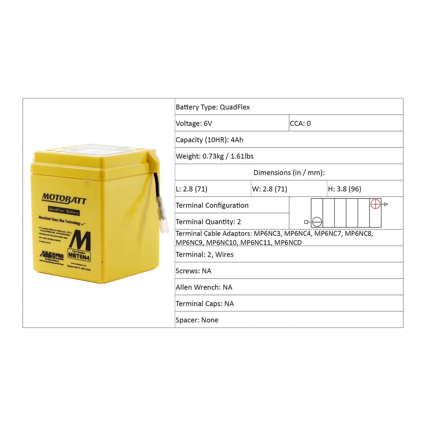 Motobatt Battery Quadflex AGM - MBT6N4