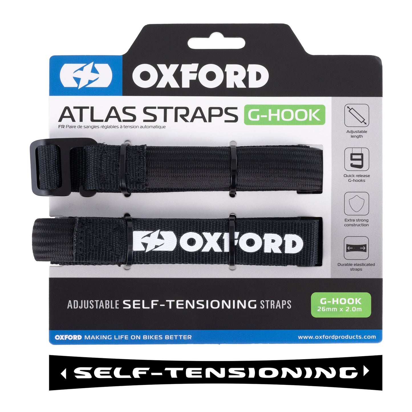 Oxford Atlas G-Hook 26mm x 2.0m - Black (Pair)
