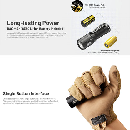 NITECORE MT1C PRO 1000 LUMEN IP68 EDC FLASHLIGHT 505 YARDS THROW