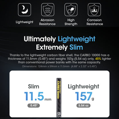 NITECORE 10,000MAH POWER BANK ULTRA LIGHTWEIGHT CARBON FIBER ENERGY BRICK